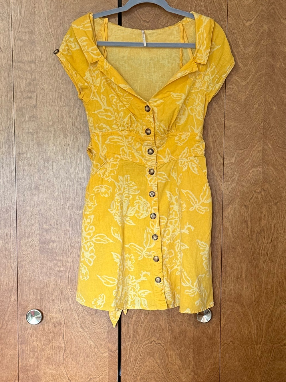 Free People Yellow Floral Button-Front Mini Dress Size 8
